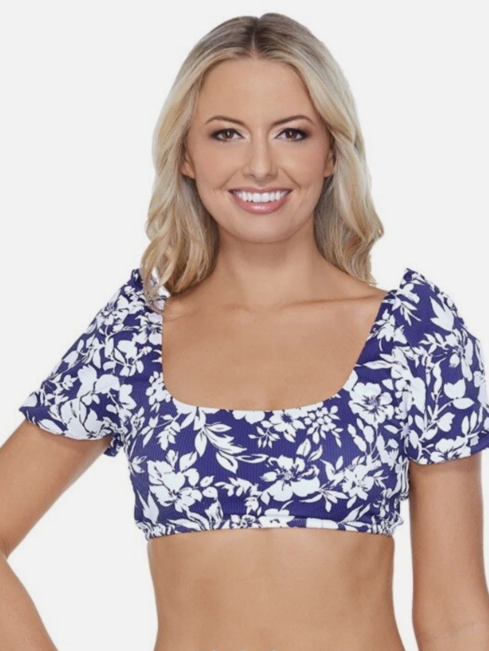 Raisins Navy White Floral Party Of One Paris Bikini Top